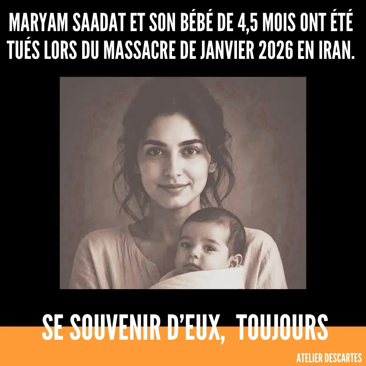 Illustration du post LinkedIn : Maryam Saadat et son bébé ont été tués lors du massacre de janvier 2026 en Iran.