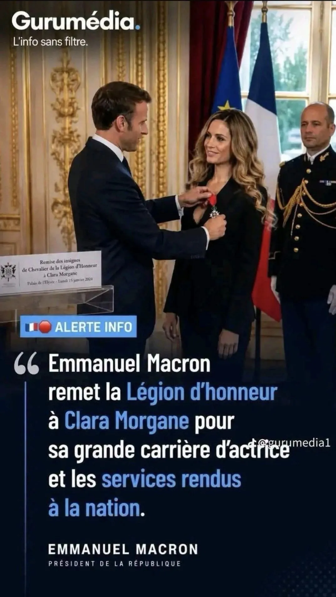 Illustration du post LinkedIn : ❌ Macron remet la Légion d'honneur à Clara Morgane