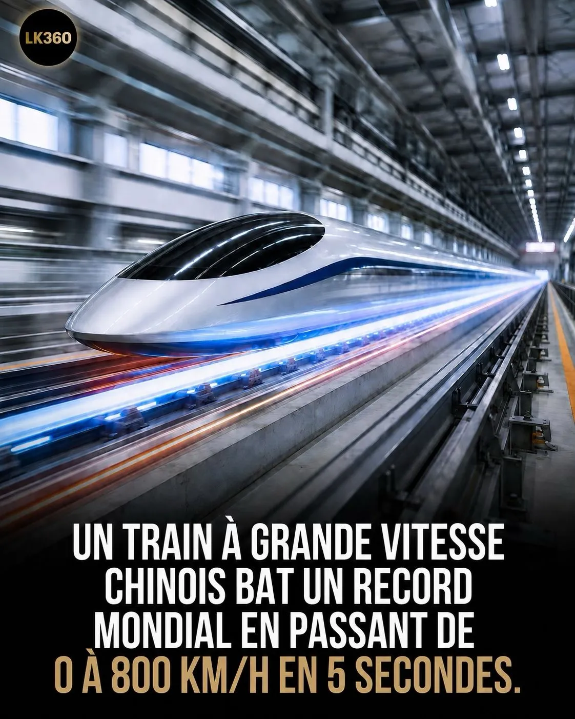 Illustration du post LinkedIn : Un train chinois passe de 0 à 800 km/h en 5 secondes