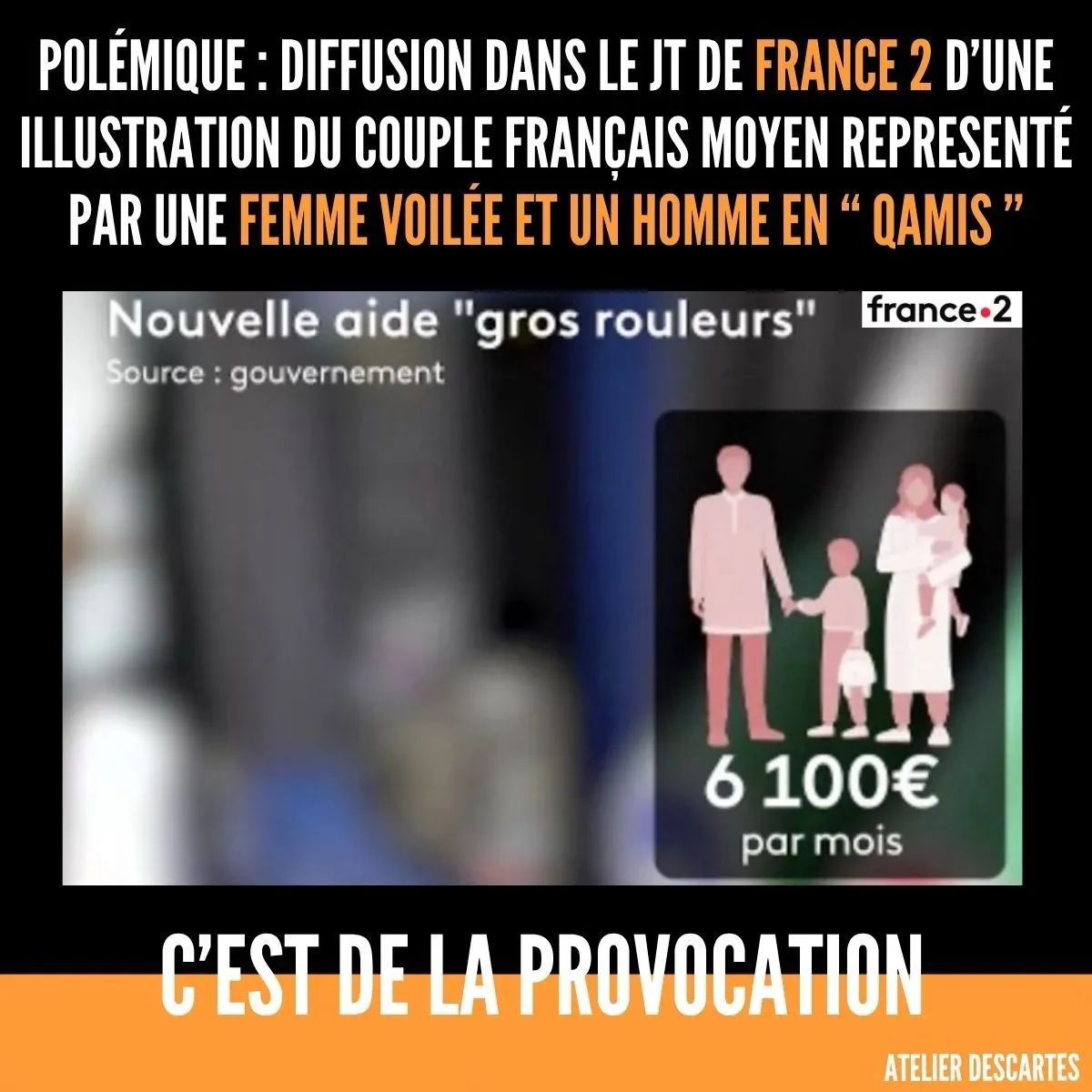 Illustration du post LinkedIn : Un couple français illustré sous forme de personnes musulmanes au JT de France 2