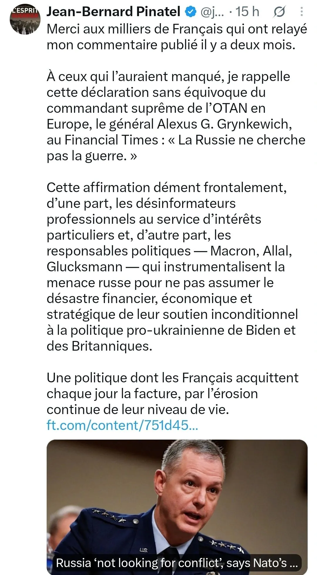 Illustration du post LinkedIn : La Russie ne cherche pas la guerre