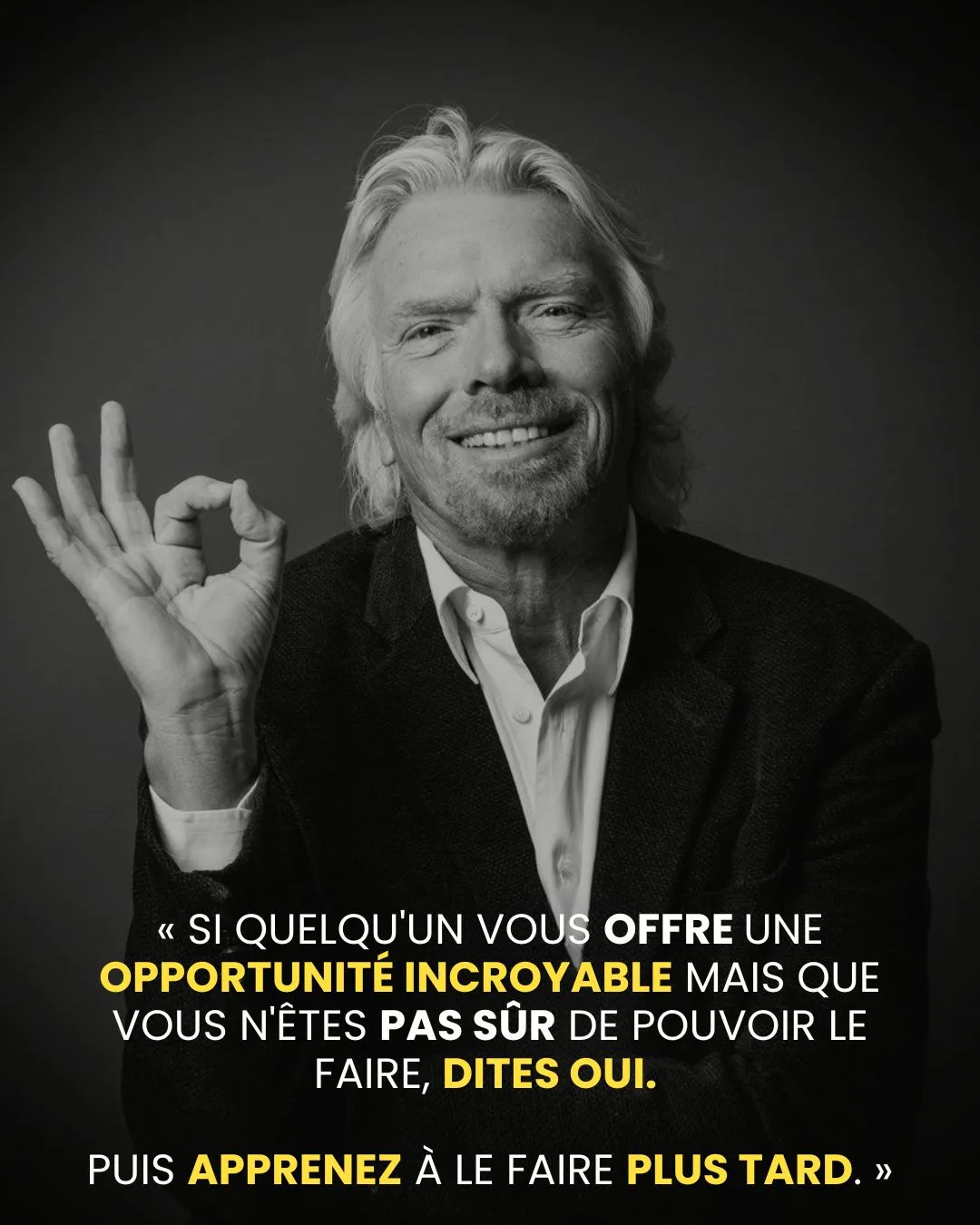 Illustration du post LinkedIn : Citation de Richard Branson sur les opportunités