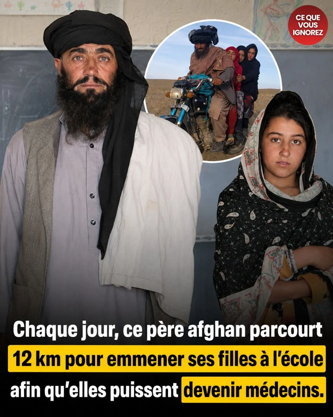 Illustration du post LinkedIn : ✅ Chaque jour Mia Khan parcourt 12km à moto pour amener ses trois filles à l’école