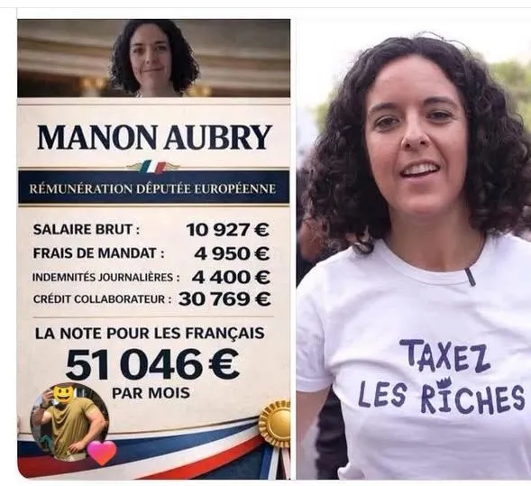 Illustration du post LinkedIn : ❌ Manon Aubry gagne 51.046€ par mois