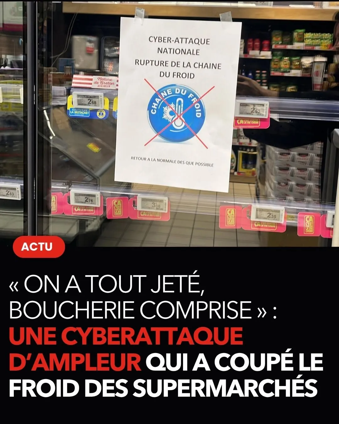 Illustration du post LinkedIn : Une cyber-attaque a ciblé les frigos des supermarchés français