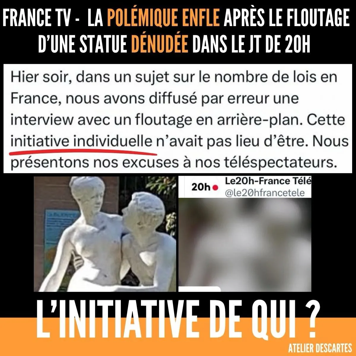 Illustration du post LinkedIn : ✅ Floutage d'une statue au JT de 20h