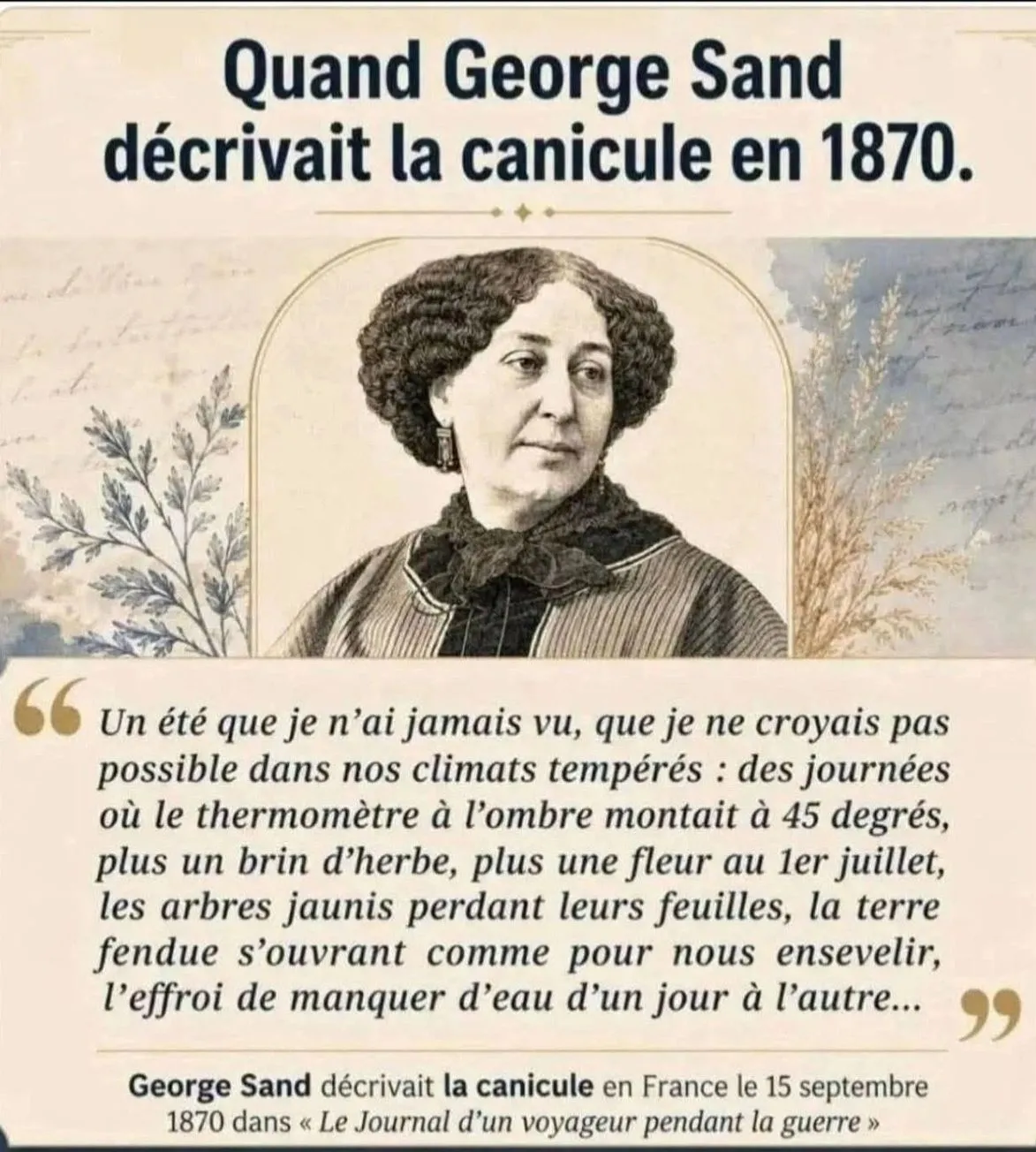 Illustration du post LinkedIn : George Sand et la canicule de 1870