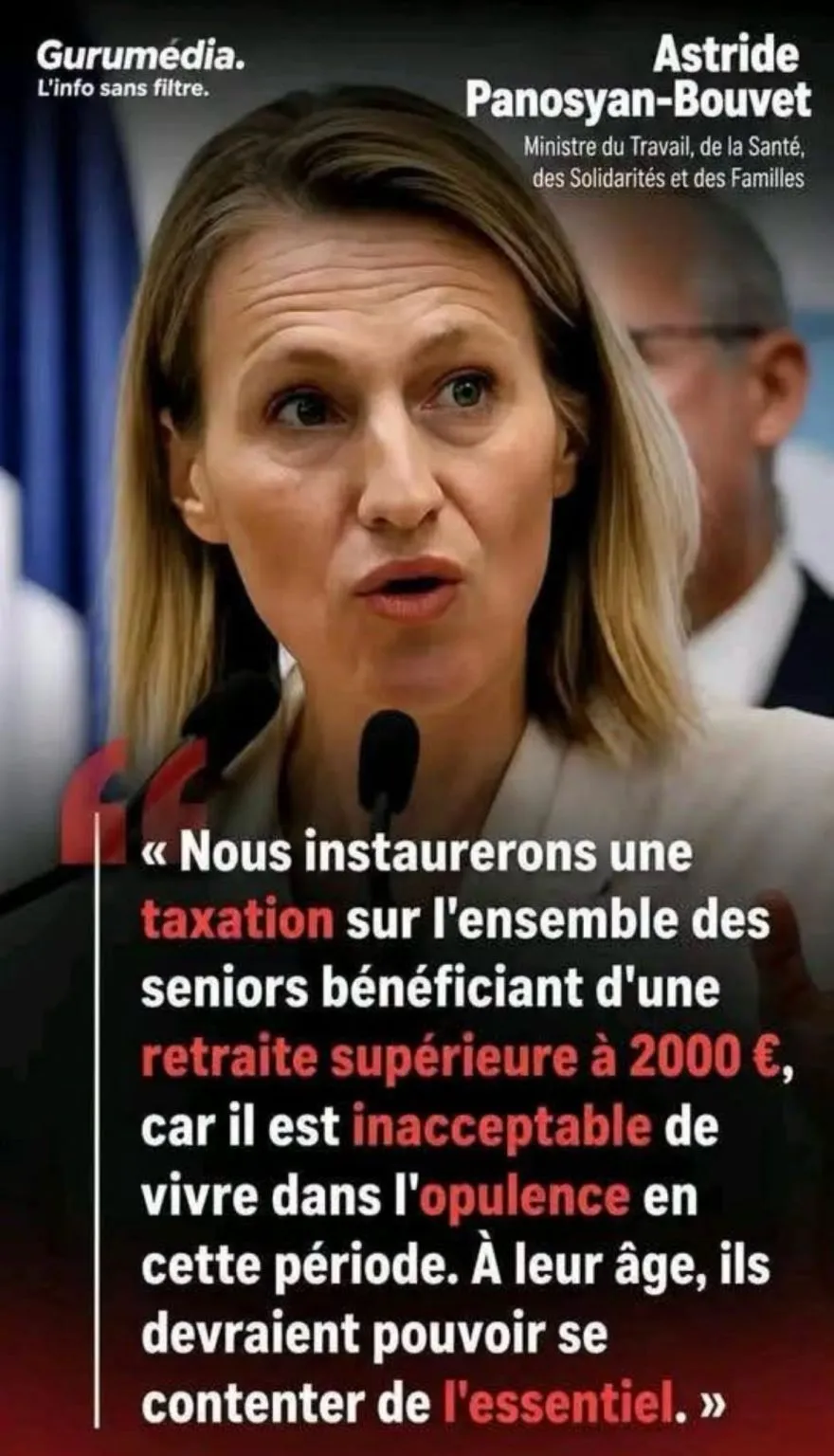 Illustration du post LinkedIn : La ministre du Travail annonce que les retraités les plus aisés vont être taxés