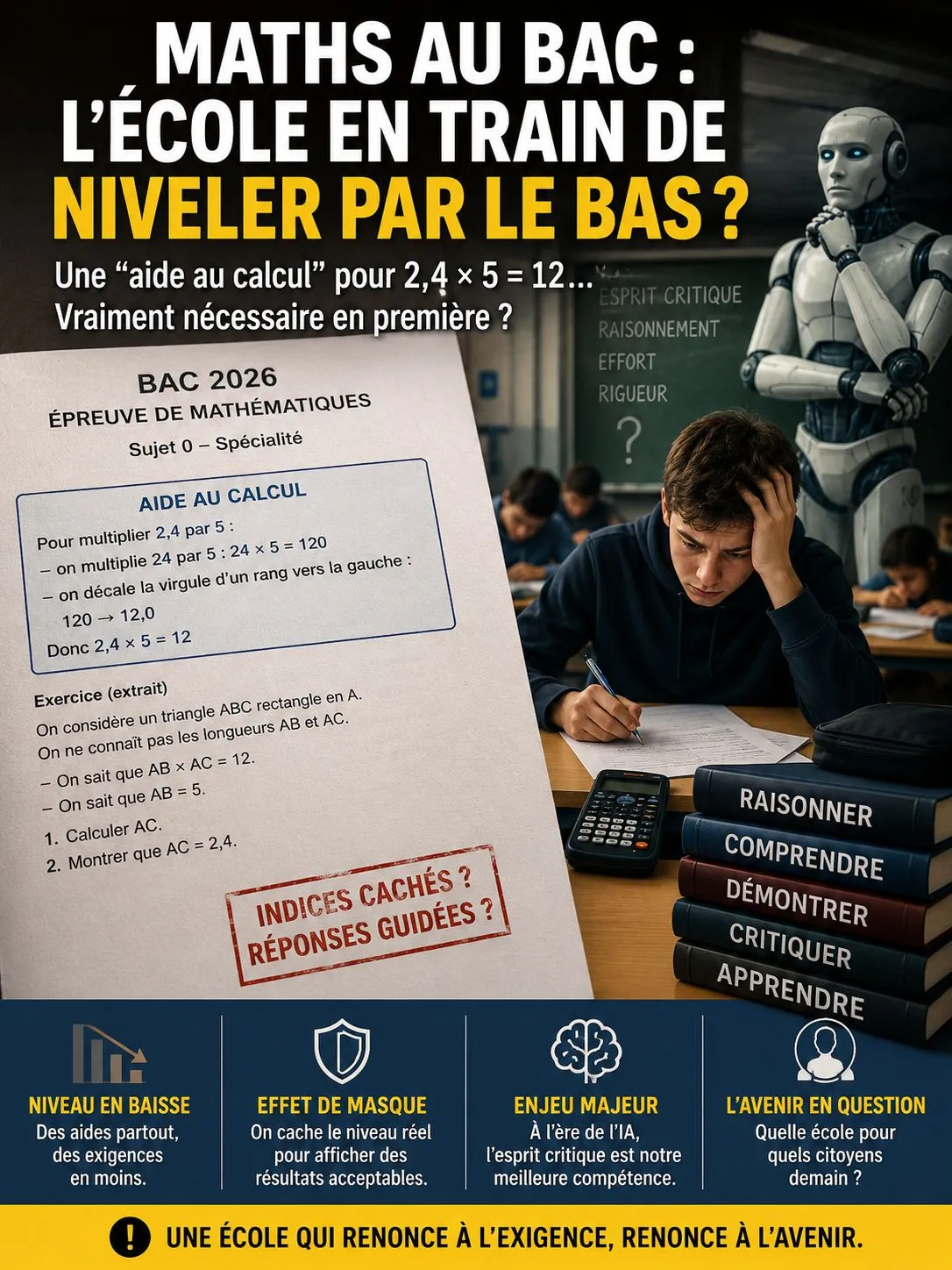 Illustration du post LinkedIn : ❌ De l’aide à faire une multiplication simple dans l’énoncé du bac 2026