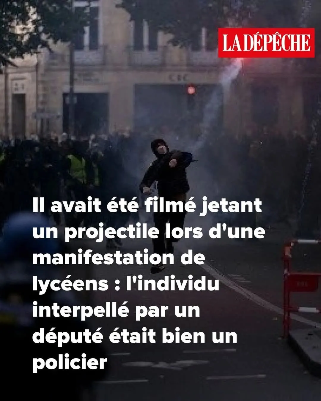 Illustration du post LinkedIn : Le manifestant jetant un projectile était un policier