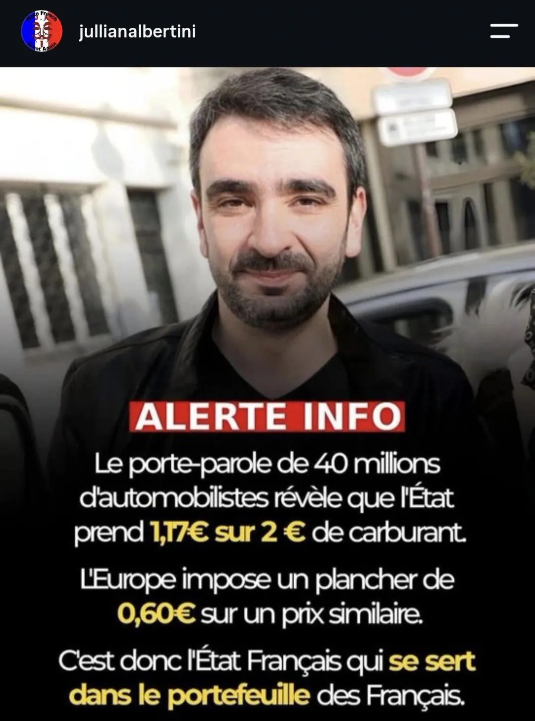 Illustration du post LinkedIn : Les taxes représentent 60% du prix du carburant