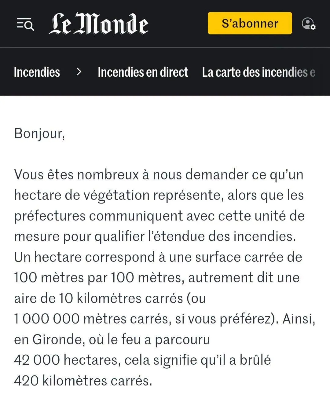 Illustration du post LinkedIn : Le Monde ne sait pas ce qu'est 1 ha