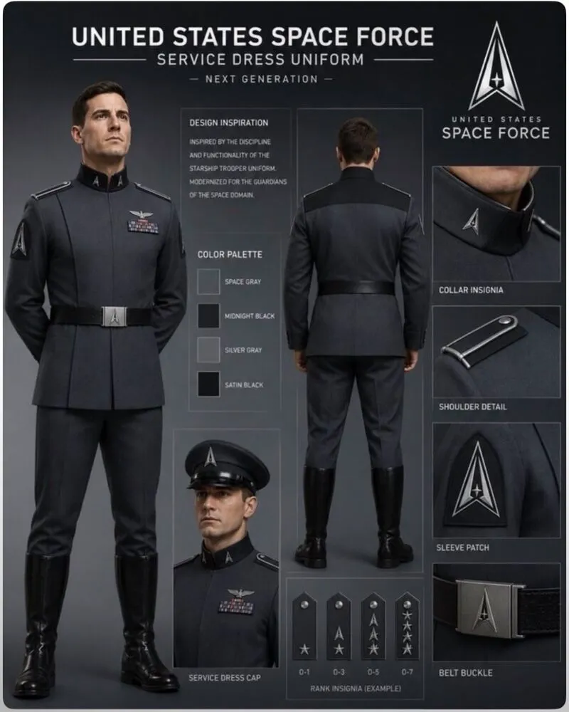 Illustration du post LinkedIn : Trump a présenté les nouveaux uniformes de la Force spatiale américaine.