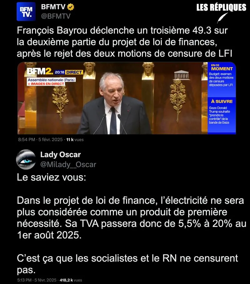 Image: La loi de finances fait passer la TVA sur l'électricité à 20%