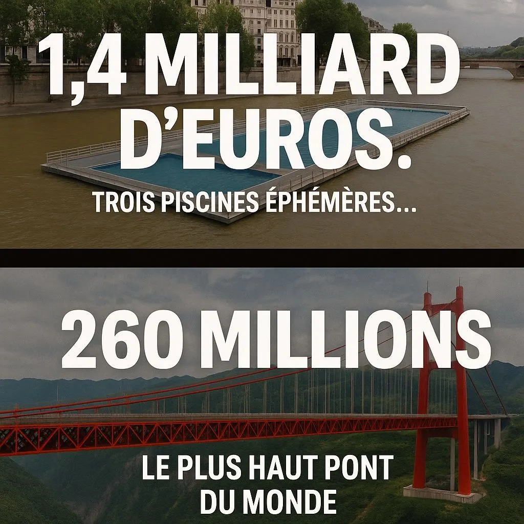 Image: 1,4 milliard d’euros. pour 3 piscines éphémères à Paris alors qu'en Chine ils construisent des ponts