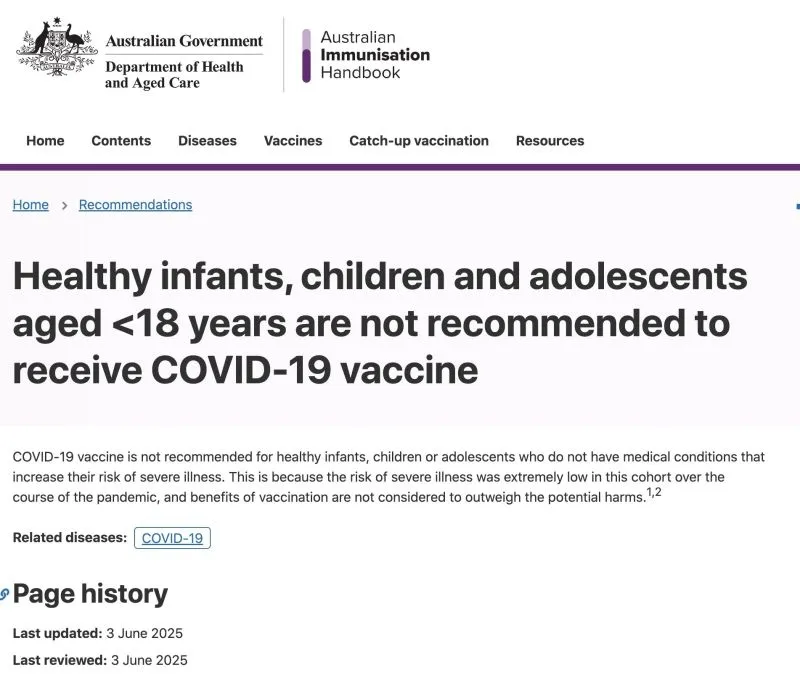 Image: Les vaccins Covid ne sont pas recommandés aux enfants en Australie