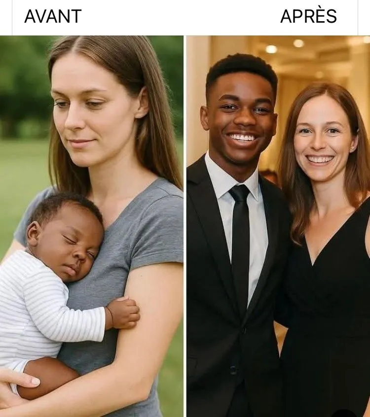 Image: Une jeune femme blanche élève un bébé noir toute seule