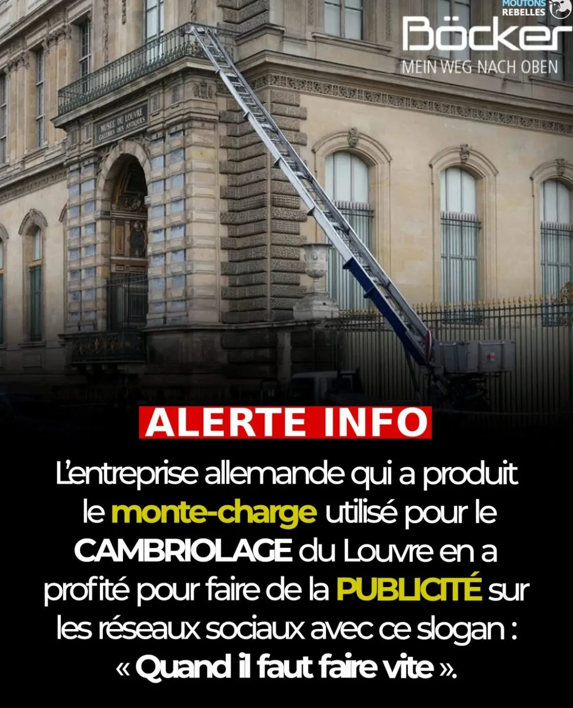 Image: Une pub de l'entreprise qui a fabriqué le monte-charge qui a permis le vol du Louvre
