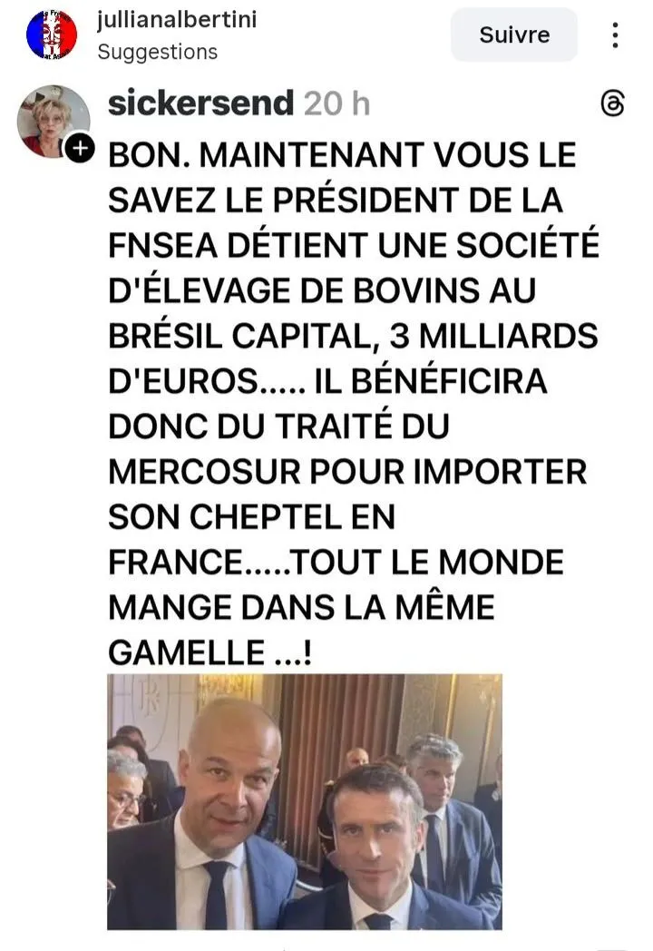 Image: Le président de la FNSEA possède une société d’élevage bovin au Brésil