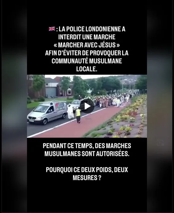 Image: Les musulmans peuvent marcher mais pas les chrétiens